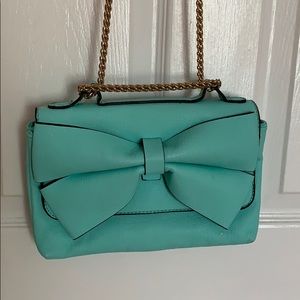 Teal crossbody bag with bow